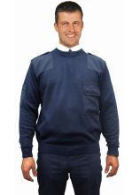 Dienstpullover Rundhals dunkelblau mit Tasche und Schulterklappen
