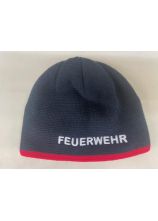 Strickhaube blau OÖ mit FEUERWEHR in Silber mit rotem Rand
