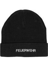 Strickhaube schwarz mit Stick FEUERWEHR in weiß