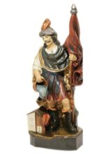 Florianstatue Preßholz koloriert mit Fahne 34 cm