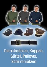 Dienstmützen, Kappen, Gürtel Pullover