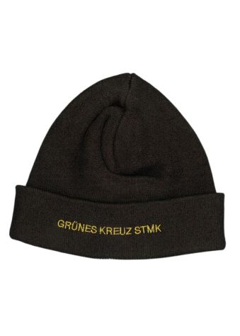 Strickhaube schwarz mit Stick in gelb GRÜNES KREUZ Stmk.